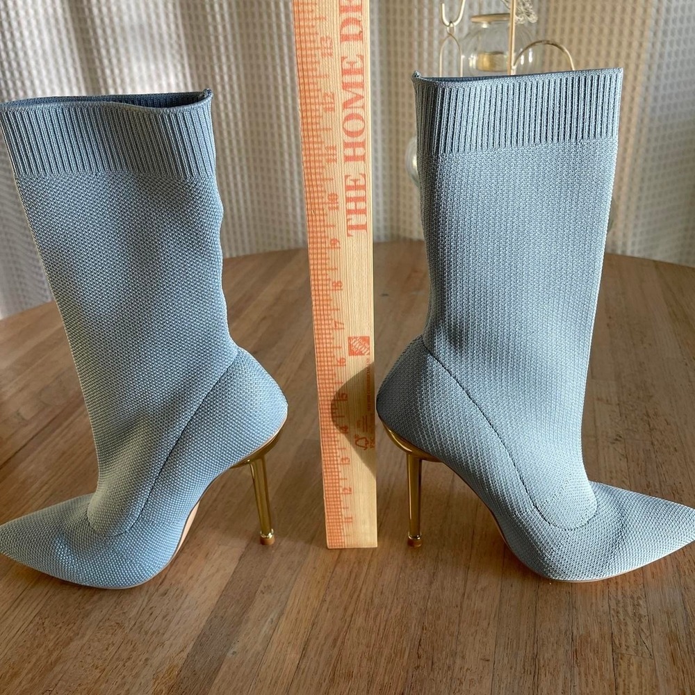 Cuccoo Blue Knit Sock Boots Pointed Toe Stiletto High Heels Booties Size 5.5-6 - Picture 8 of 8